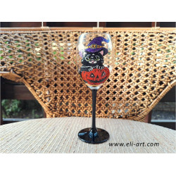 Wine Glass Halloween kitten